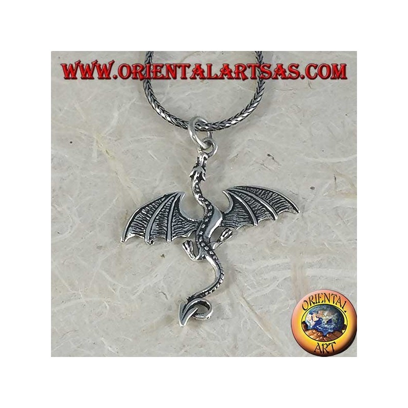 Pendentif en argent, grand dragon basilic celtique