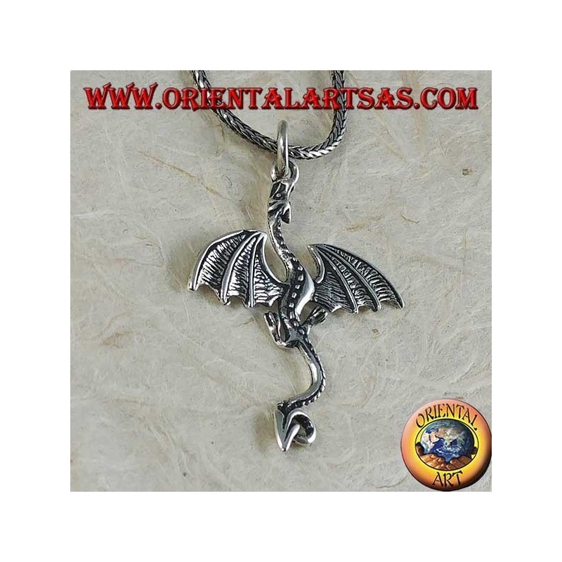 Silver pendant, large Celtic basilisk dragon