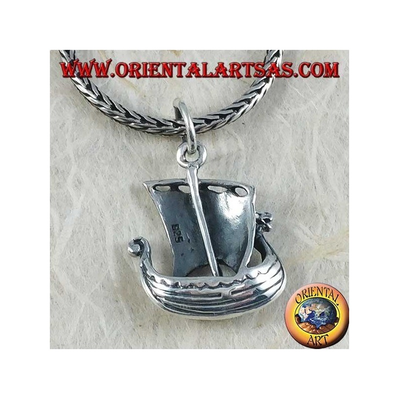 Ciondolo in argento, nave a vela Vikinga