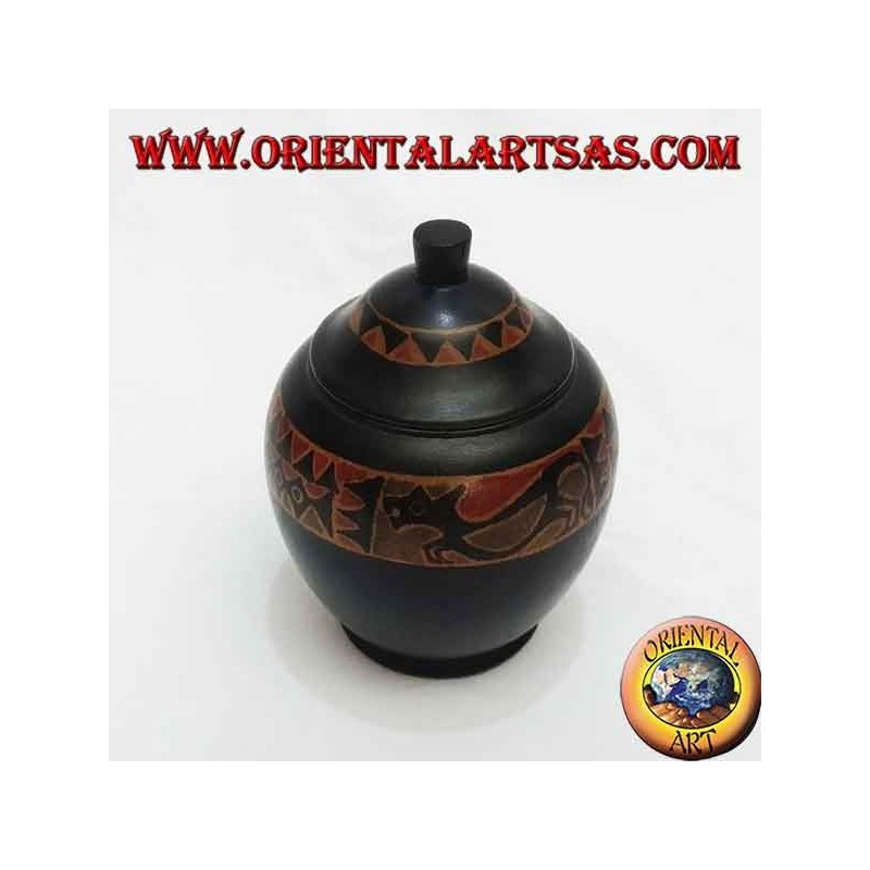 Portagioie dipinto a mano in legno di mogano di Lombok (nera, grande)