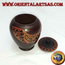 Hand painted jewelry box made of elongated Lombok mahogany (brown, large)