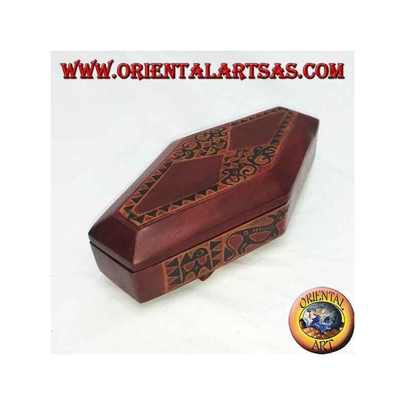 Hand-painted jewelry box made of rhombic Lombok mahogany (red, small)