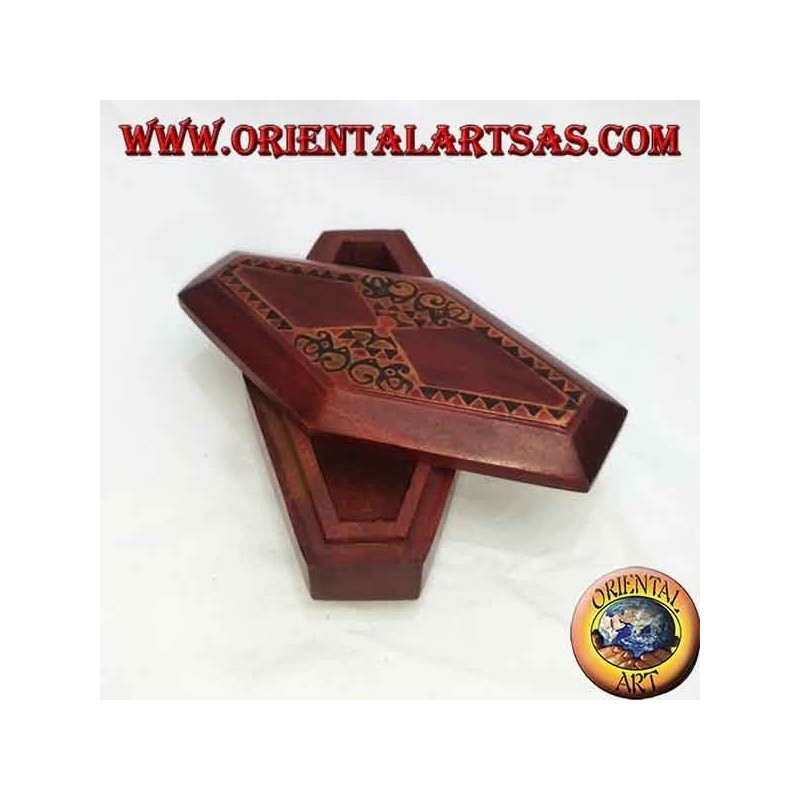 Hand-painted jewelry box made of rhombic Lombok mahogany (red, small)