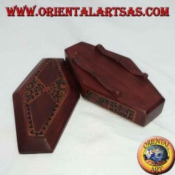 Hand-painted jewelry box made of rhombic Lombok mahogany (red, small)