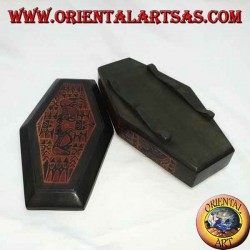 Hand-painted jewel case in rhombus Lombok mahogany (green, large)