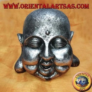 Testa di Buddha argentata (grande) in resina