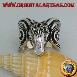 Silver ring in the shape of a large Aries head