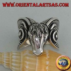 Silver ring in the shape of a large Aries head