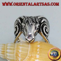 Silver ring in the shape of a large Aries head
