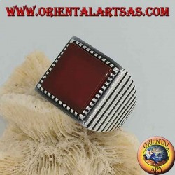 Silver ring with large square carnelian, striped on the sides