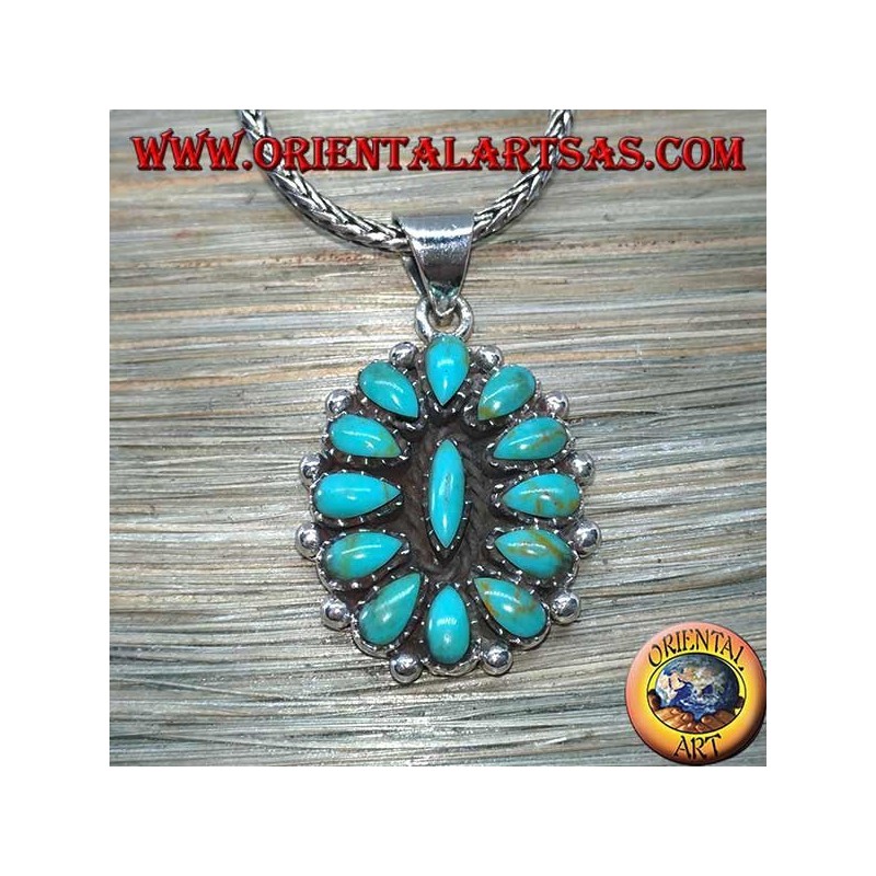 Pendentif en argent, bouclier avec turquoise indigène (Indiens d'Amérique)