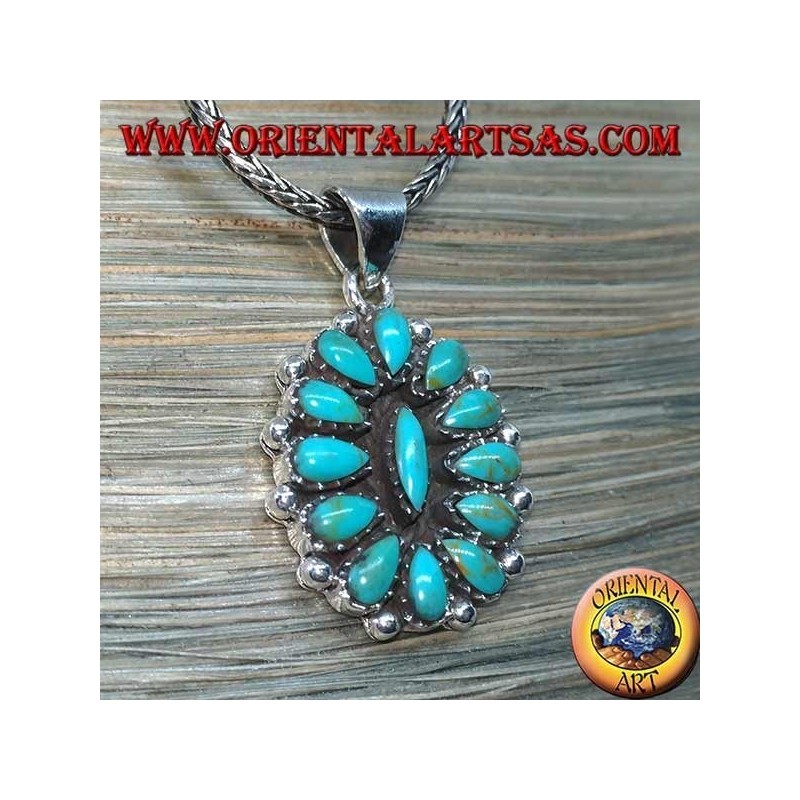 Colgante de plata, escudo con turquesa nativa (indios americanos)