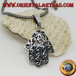 Pendentif en argent, main de Fatima avec décorations ondulées et ajouré d'un côté