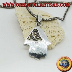 Silver pendant, hand of Fatima with wavy decorations and openwork on one side