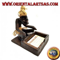 Porte-cartes de visite avec sculpture d'un homme primitif en bois de teck