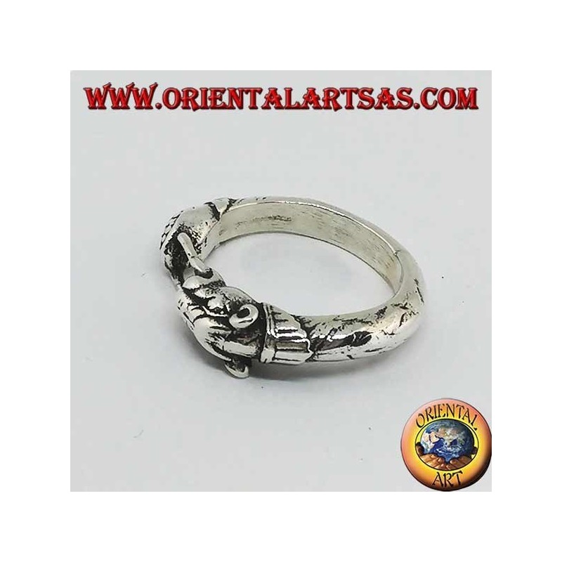 Anello in argento picchiotto con pantera (ouroboros)