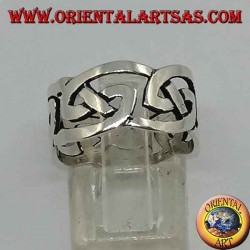 Perforated silver ring with Celtic knot