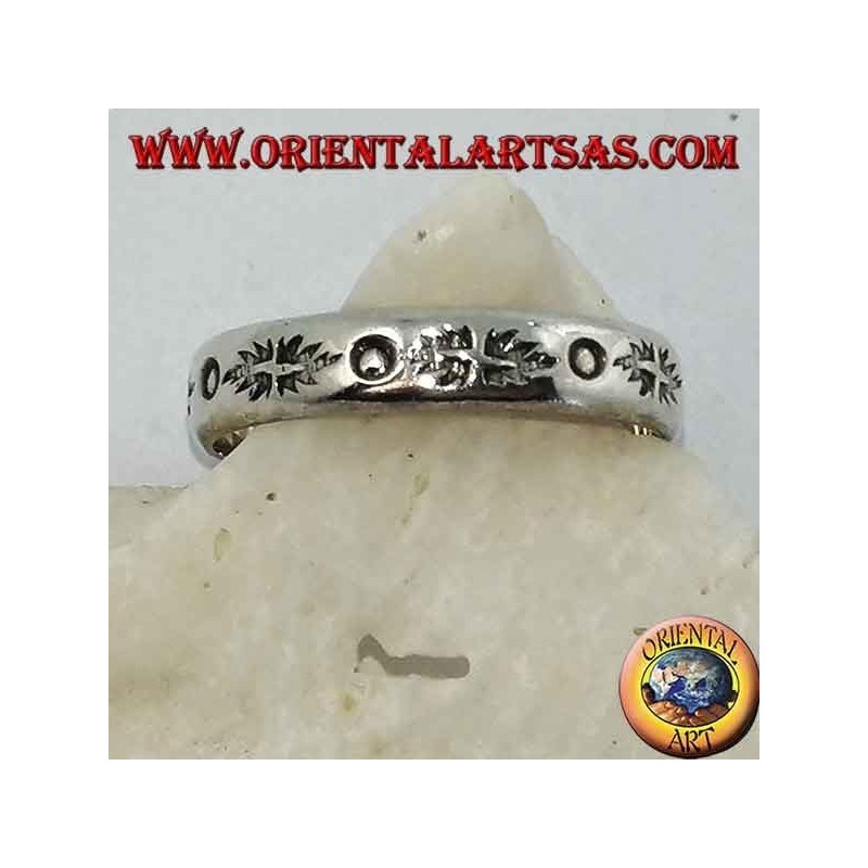 Silver ring with punch engravings
