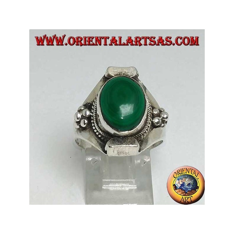 Ovaler Malachit-Silberring im nepalesischen Stil