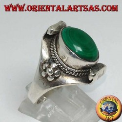 Nepalese style oval malachite silver ring
