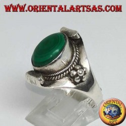 Nepalese style oval malachite silver ring