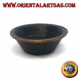 Mahogany bowl with protruding edge in woven wicker