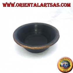 Mahogany bowl with protruding edge in woven wicker
