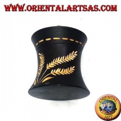 Boîte cylindrique en bois d'acajou avec décorations agricoles sculptées à la main