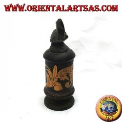 Cylindrical jewelry box with floral engravings in bamboo and mahogany wood turtle