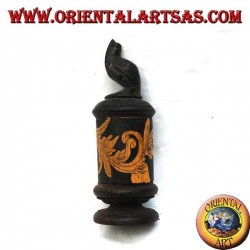 Cylindrical jewelry box with floral engravings in bamboo and mahogany wood turtle