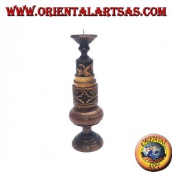 Cylindrical candle holder with floral engravings in mahogany wood (low)