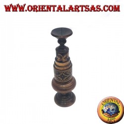 Cylindrical candle holder with floral engravings in mahogany wood (low)