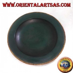 Grand plateau de poche en bois d'acajou avec bordure en osier tressé