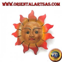 Sun in teak wood for wall in warm colors (medium)