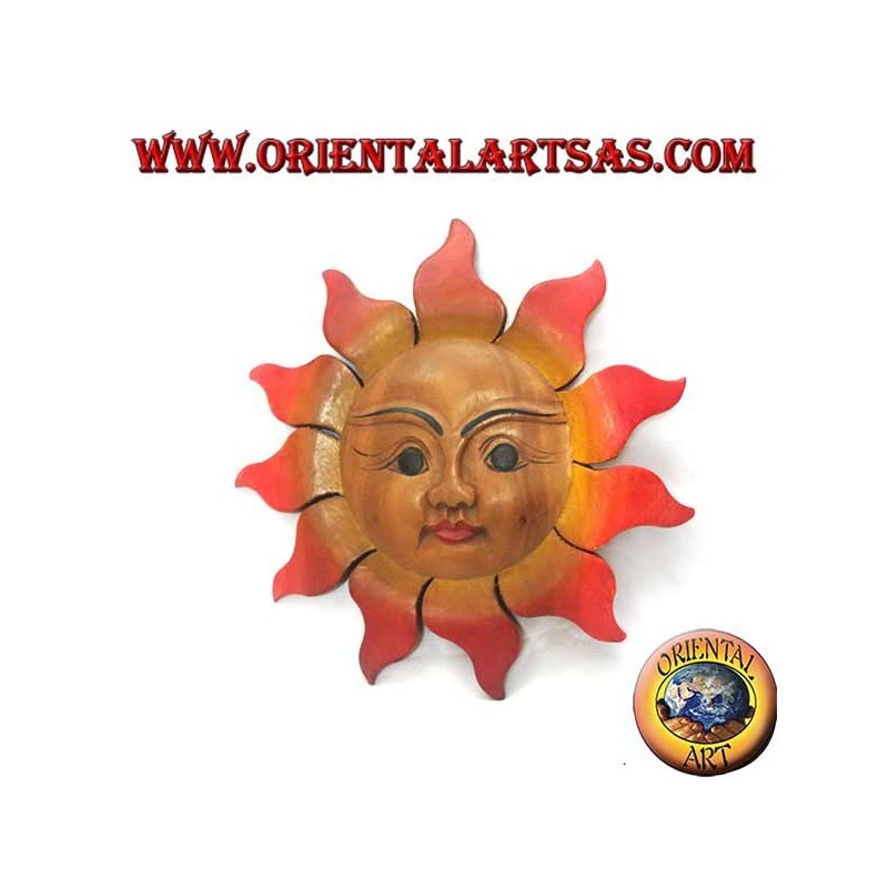 Soleil en bois de teck pour mur aux couleurs chaudes (moyen)