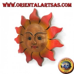 Sun in teak wood for wall in warm colors (medium)