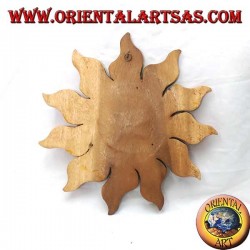 Sun in teak wood for wall in warm colors (medium)