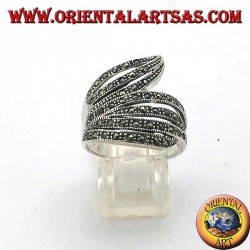 Helical band silver ring with marcasite