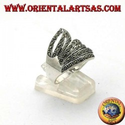 Helical band silver ring with marcasite