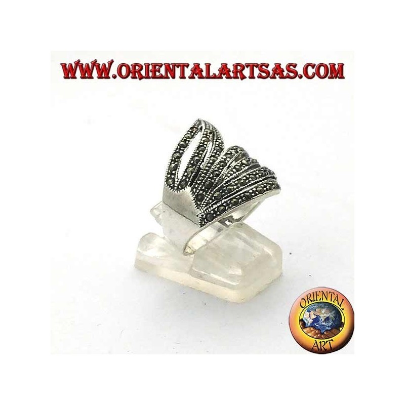 Helical band silver ring with marcasite
