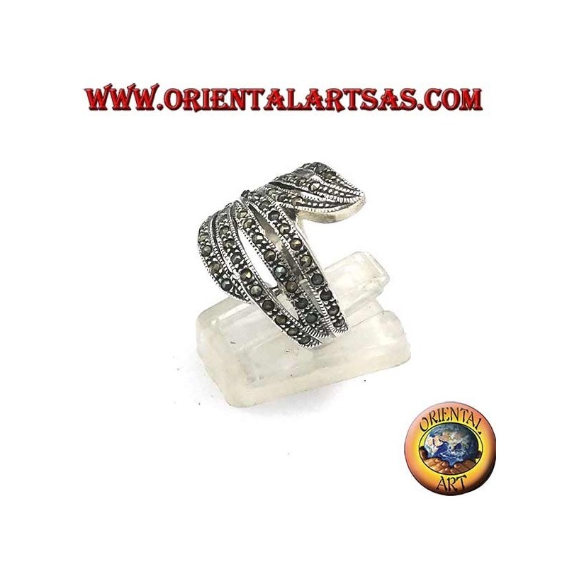 Anillo helicoidal de plata con marcasita