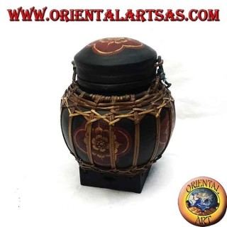 Boîte thaïe traditionnelle avec dentelle de bambou (sphérique, noire)