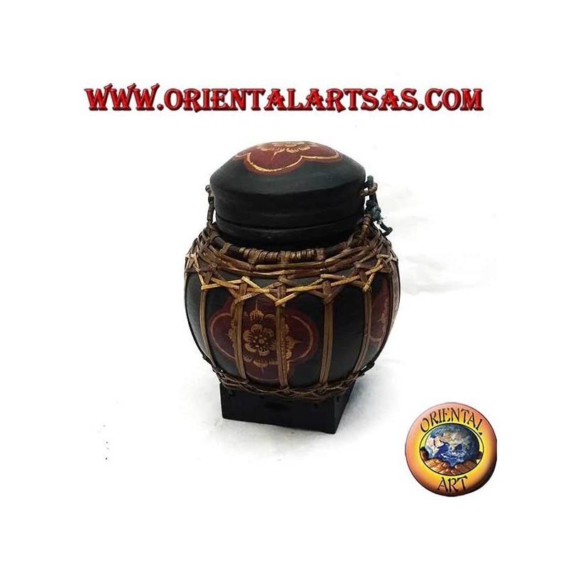Traditional Thai box with bamboo lace (spherical, black)