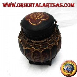 Boîte thaïe traditionnelle avec dentelle de bambou (sphérique, noire)