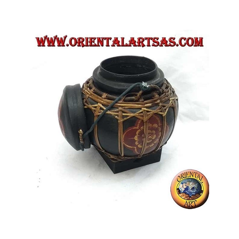 Caja tradicional tailandesa con encaje de bambú (esférico, negro)