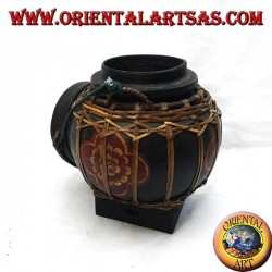 Boîte thaïe traditionnelle avec dentelle de bambou (sphérique, noire)