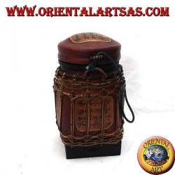 Boîte thaïe traditionnelle avec dentelle de bambou (cylindrique, bordeaux)