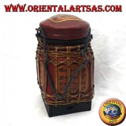 Caja tradicional tailandesa con encaje de bambú (cilíndrico, burdeos)