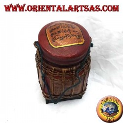 Traditional Thai box with bamboo lace (cylindrical, burgundy)