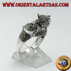 Silberring, Katze mit Markasitball